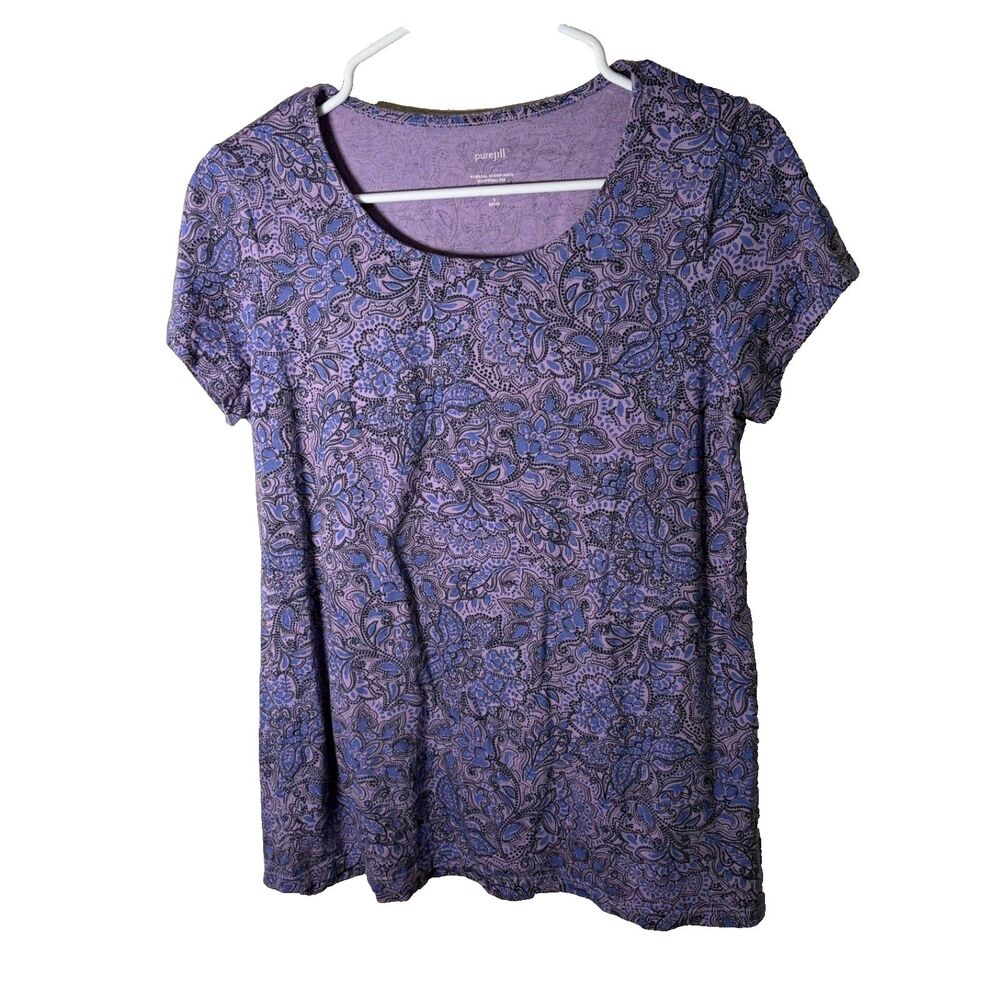 J Jill Pure T-Shirt Women's Petite Small Purple Scoop Neck Elliptical Tee Shirt